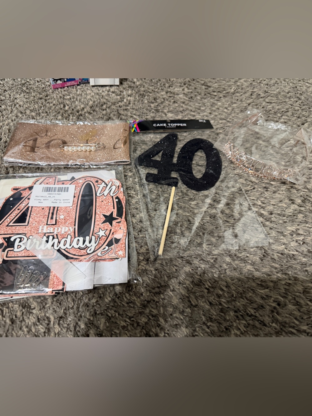 40th Birthday Cake Topper and Party Kit - Black and Rose Gold